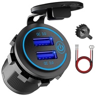 12V USB Outlet, Dual QC 3.0 USB Car Charger with Switch, 36W USB Waterproof Power Outlet Charger(with 1.1Inch Puncher)