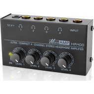 HA400 Headphone Amplifier -4 Channel Metal Stereo Audio Amplifier, Mini Earphone Audio Amplifier wit