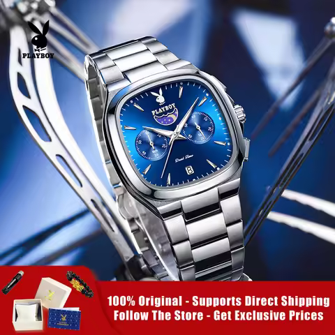 PLAYBOY 3120 Brand original authentic watches for man luxury Square dial chronograph calendar quartz