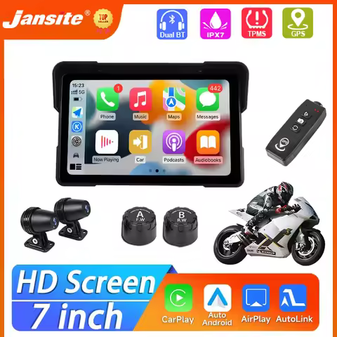 7" Motorcycle Multimedia Player GPS Navigation Recorder Wireless CarPlay Android Auto IPX7 Waterproo
