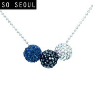 SO SEOUL Arwen Blueberry Triple Lollipop Navy Blue Austrian Crystal with Fixed Ball Chain Necklace