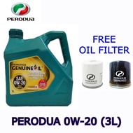 [NEW PACKING 2021] 70011005 PERODUA FULLY SYNTHETIC ENGINE OIL SAE 0W20 (3L) FOR AXIA , BEZZA 1.0 + FREE OIL FILTER