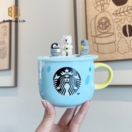 Starbucks Mug Marine Animal Ceramic Cup Starbucks Coffee Cup Drinking Cup with Lid Gift Idea Desktop Cup 414ml