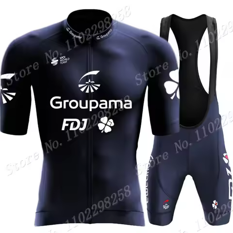 Dark Blue FDJ Team 2023 Cycling Jersey Set Short Sleeve Clothing Road Bike Shirts Suit Bicycle Bib S