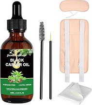 Jamaican Black Castor Oil in Glass Bottle, Hair Growth, Eyelashes &amp; Eyebrow Care, Skin Care, 100% Pure and Natural Organic Cold Pressed Unrefined (Castor Oil Pack Wrap and Flannel Cloth Included)