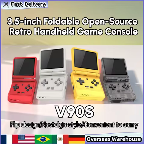 POWKIDDY V90S Retro Handheld Game Consoles Flip Console 3.5 Inch Open Source HD IPS Screen New Conso