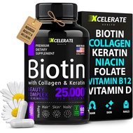 Biotin Collagen Keratin Capsules with Vitamin A, D3, B12, B6, Niacin, Thiamin, Riboflavin, Folate & 
