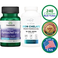 ✅ Real Iron Chelate Bisglycinate 240/180 Caps Ferrochel® Gentle Iron Anemia Energy Swanson/Nutricost