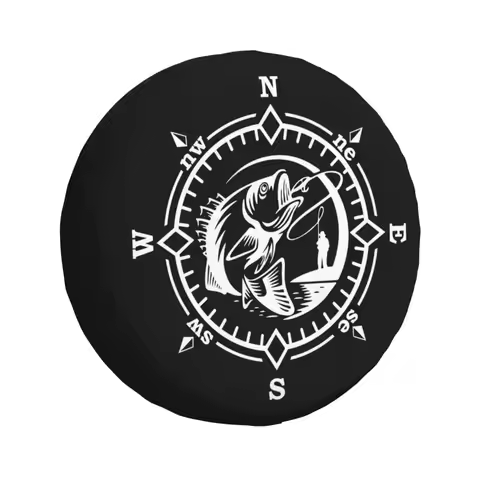 Custom Fishing Compass Tire Cover 4WD 4x4 SUV Camper Adventure Spare Wheel Protector for Mitsubishi 