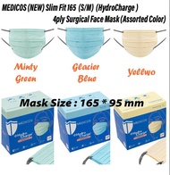 MEDICOS (NEW) SLIM Fit 165 HydroCharge 4ply Surgical Face Mask (Assorted Color)-EARLOOP