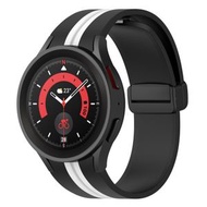 全城熱賣 - 適用於 三星 Galaxy Watch5 Pro 雙色條紋硅膠錶帶（黑白色）