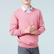 0 Men's V-Neck Sweater Pullover Men's V-Neck Sweater Large Size Long-Sleeved Basic Knitted Bottoming