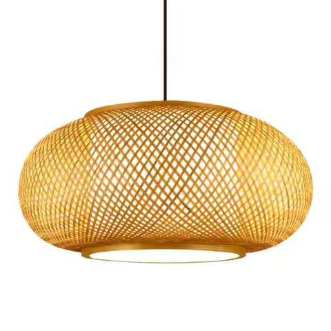 Bamboo Pendant Lamp Natural Rattan Chandeliers E27 Hand-knitted Café Restaurant Living Room Decor Ha