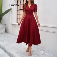Lovito Elegant Dress Plain Ruched Dress for Women LNL71064