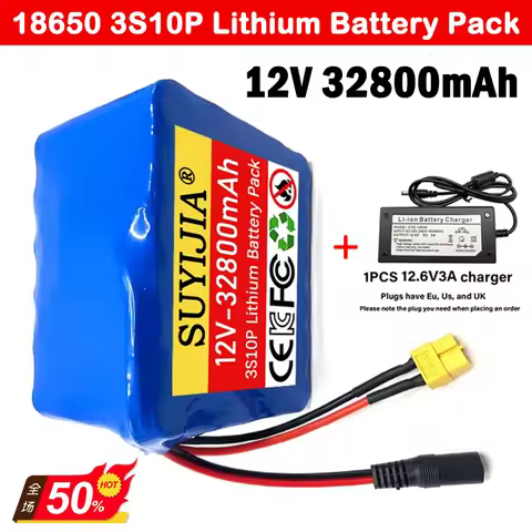 Brand New 11.1V 12V 32800mAh 3S10P Lithium Ion 18650 Battery Pack with BMS for Bait Boat Backup Powe