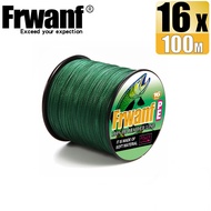 Frwanf 100M 16 strands braided fishing line x16 PE line hollow flat wires 20-500lb all size color Mo