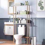 AmazerBath Bamboo Over The Toilet Storage Shelf, Over Toilet Bathroom Organizer Rack, 3-Tier Bathroom Shelves Over Toilet, Space Saver, White and Natural Color