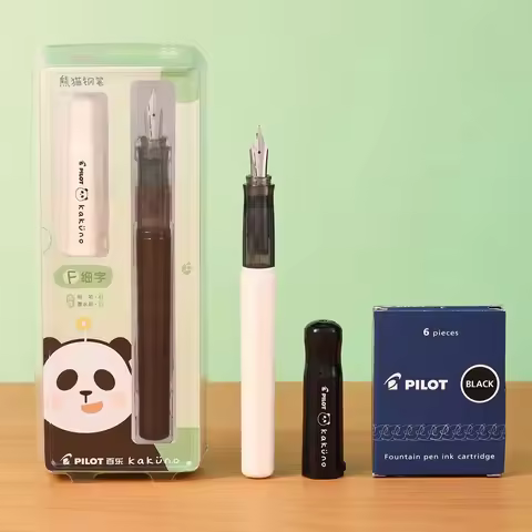 Pilot Kakuno Smiling Panda Fountain Pen Limited Edition Black White Color with Ink Cartridge Gift Bo