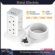 ready stock，siapTESSAN Tower Extension Plug Tower Socket with USB+Type C, Surge Protector Power Exte