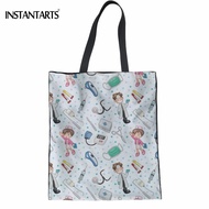 INSTANTARTS Woman Linen Shopping Tote Bags Cute Cartoon Nurse 3D Print Reusable Cloth Bags Casual Teen Girl Big Friendly Eco Bag