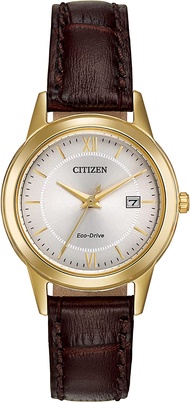 Citizen Eco-Drive Corso Quartz Womens Watch, Stainless Steel with Leather strap, Classic, Brown (Model: FE1082-05A)