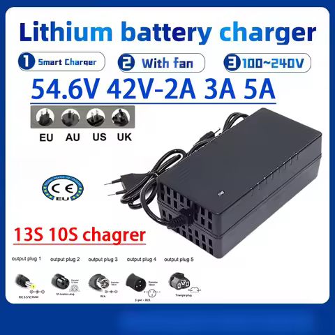 54.6V 42V 2A 3A 5A 10S 13S 10S Li-ion Battery Charger 42V 54.6V 2A 3A 5A Intelligent Fast Charger US