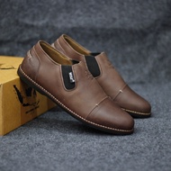 Sepatu Kulit Pria Slip On Original WOLF Hitam Coklat Polos Branded Formal Casual Import Brodo Terbar