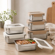 [Ready Stock Quick Shipment] Italy CUOCO Microwaveable 304 Stainless Steel Fresh-keeping Box 6-Piece