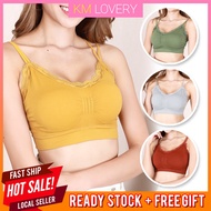 KM Lovery Tiffany Seamfree Back Cross Tube Bra Elastic Non Wired Padded Singlet Sport Bra Tank Crop 