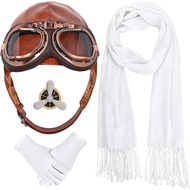 5 Pcs Halloween Aviator Costume Include Vintage Aviator Hat With Goggles,White Scarf Brooch and Glov