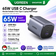 UGREEN 65W USB C Charger, Nexode Foldable 3-Port Type C Laptop Wall Charger, PPS/PD3.0 Fast Charger 