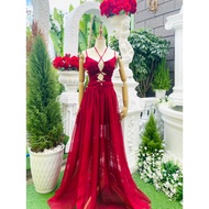 Red bustier silk Maxi