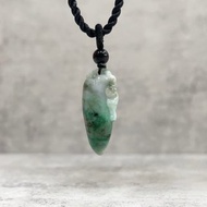 天然玉石墜 A貨 花青 如意 緬甸翡翠 黑瑪瑙 雕刻玉佩 附黑繩項鍊
