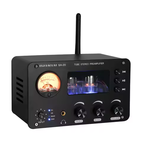 Bluetooth XLR U-Disk VU Equalizer 6H3N Stereo 2.0 ES903 5532 Vacuum Tube Audio Treble Bass PreAmp Bi