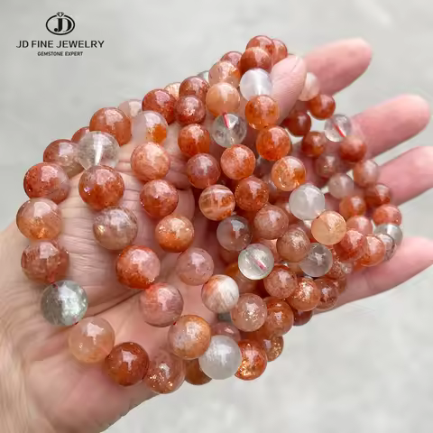 JD 5A Genuine Natural Golden Sunstone Arusha Bead Bracelet for Women Fashion Charm Beautiful Stretch