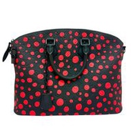 LOUIS VUITTON/ 路易威登 Lockit M21676 LV×YK Yayoi Kusama 2-Way 單肩包 托特包 皮革 黑/RED女款