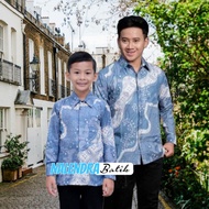 KEMEJA Latest sweet Couple || Couple batik father and son batik batik Blue Denim DOBBY motif Latest 