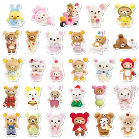 Cute Rilakkuma Stickers 54 Pieces Set Anime Cartoon Bear Kawaii Scrapbooking Sticker Book Decor Wate