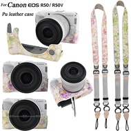 R50 R50V Casing Enamel Flowers R50 Camera Case Half Body Cover with Strap for Canon EOS R50 R50V Len