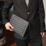 Mens Business Handbag Mens Bag Soft Leather True Wallet Checkered Bag Mens Commuting Versatile Clip 