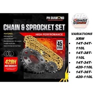 Chain & Sprocket set XRM 14T-34T-110L, 14T-38T-110L, 14T-34T-420-110L, 14T-36T-420-110L PH DIAMOND.