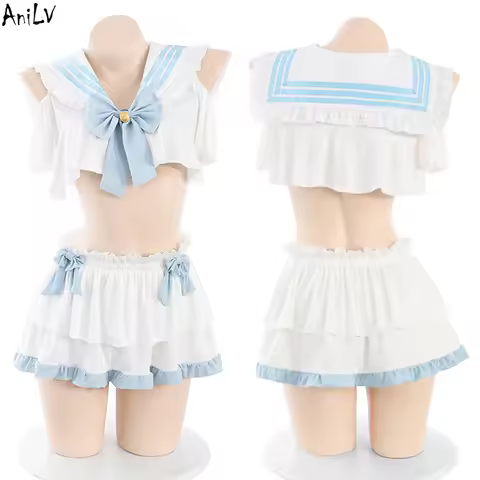 AniLV Anime Lolita Girl Sailor Uniform Women Cute Student Maid Outfits Cosplay Costumes