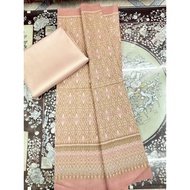 (Dress Fabric) 6-Shuttle Silk Fabric Natural Color (2 Meter Patterned + 2 Plain Color) Champagne Gol