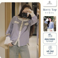 [NEW COLLECTION] Elegant women's Berry Top office shirt with blue striped design, ruffled collar for
