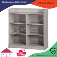 Ready StockPremium Wooden Multipurpose 4 Tiers 6 Columns Utility Shelf/ Multipurpose Book Shelf/ Rak Buku Kayu 6 Petak