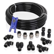 Hromee Air Line Tubing Kit, 1/4 Inch (6.35MM) OD x 32.8 Feet Polyurethane PU Tube and Push to Connec