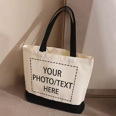 1/5/10/30/50 Pieces/lot Customized Photo/Text Splicing Handbag Women's Canvas Tote Bag Casual Commut