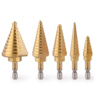 5Pc Step Drill Bit Straight Groove Titanium Coated Wood Metal Hole Cutter Core Drill Bit 4.8-34.9mm