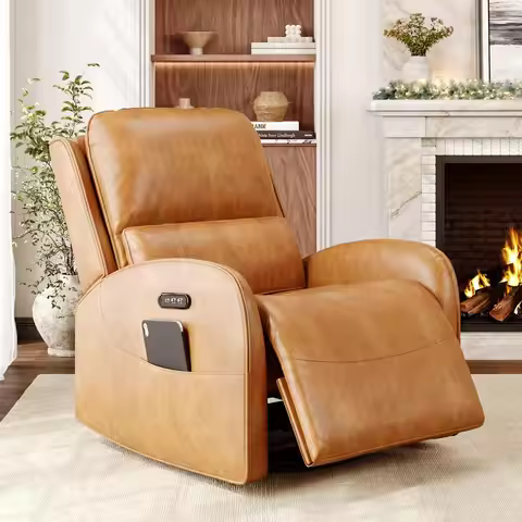 Power Recliner Chair Leather Swivel Rocker w/ Power Headrest Lumbar Support USB Port Living Room Bed