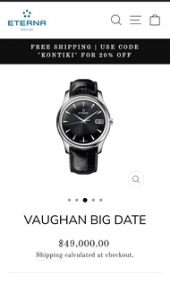 公價$49000 二手超值優惠價 瑞士 綺年華 Eterna Big Date Vaughan 大日曆 經典正裝 自動上鍊 Eterna Matic 機械錶 透視底蓋 做工精細 配黑色皮帶 另外跟原裝